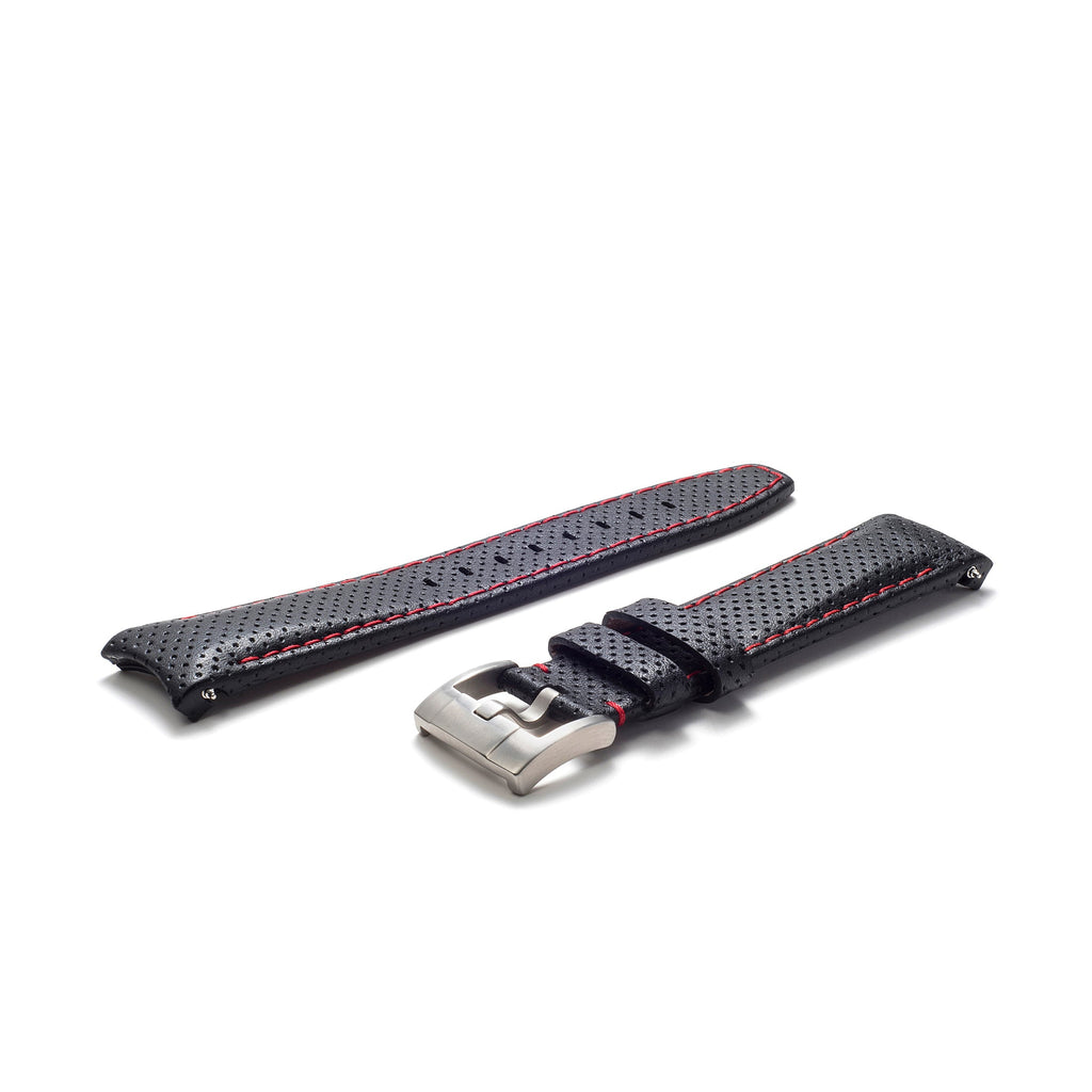 Armband aus Racing-Leder mit gebogenem Ende für Rolex Submariner Ceramic mit Dornschließe