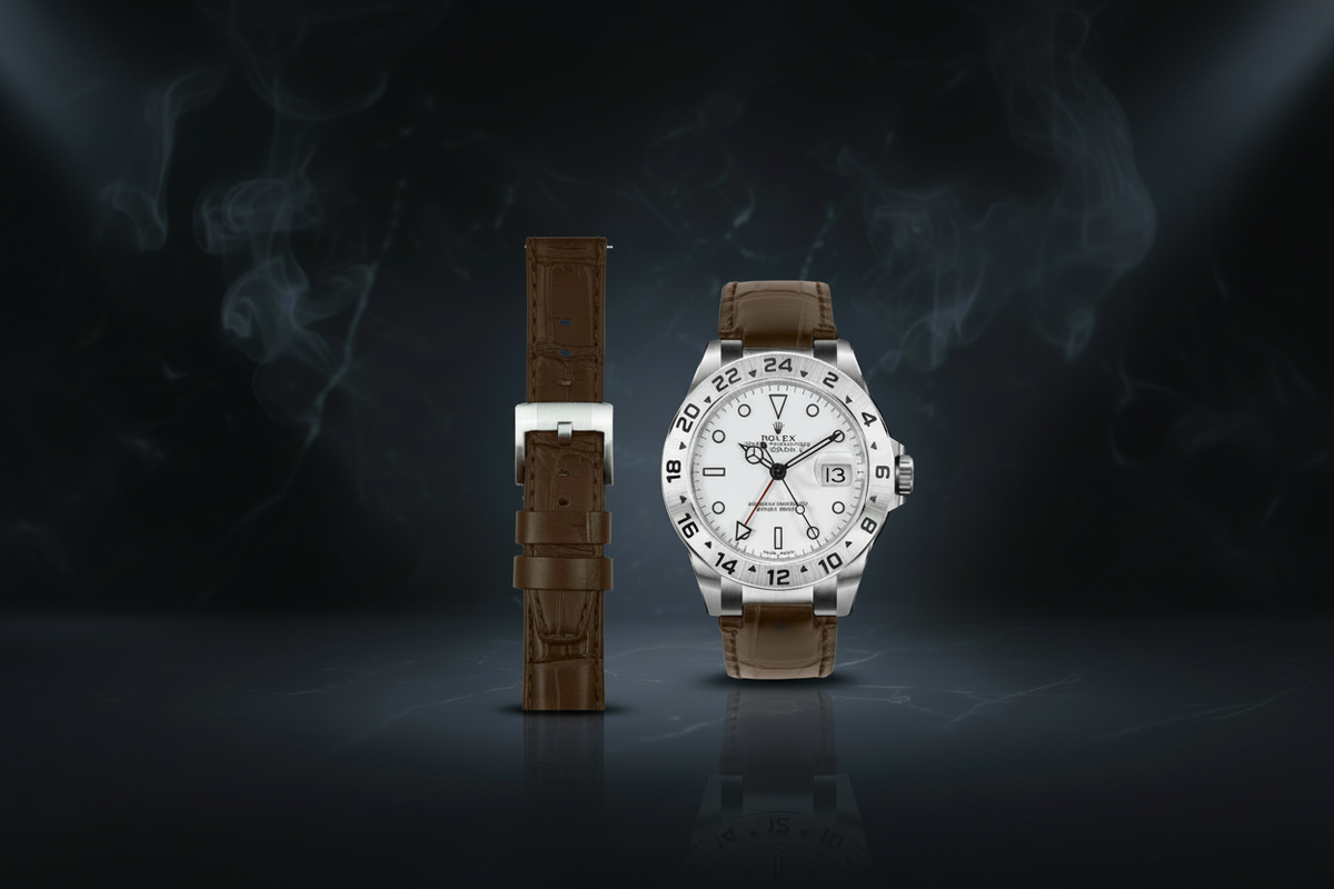 Lederarmband mit Stahlendstück für Rolex Explorer II mit Dornschließe