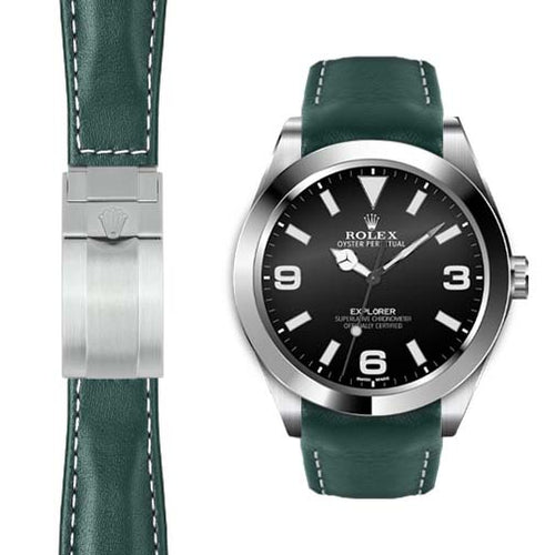 Lederarmband mit gebogenem Ende für Rolex Explorer I Faltschließe
