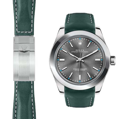 Lederarmband mit gebogenem Ende für Rolex Oyster Perpetual 39mm Faltschließe