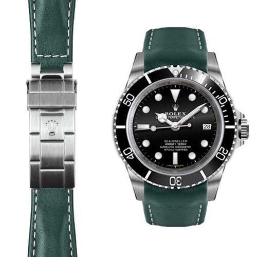 Lederarmband mit gebogenem Ende für Rolex Sea-Dweller Faltschließe