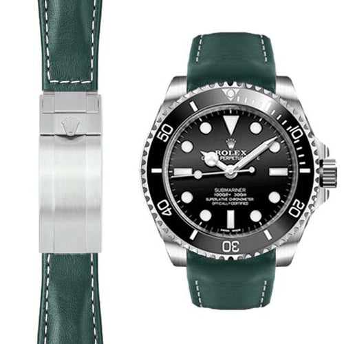 Gewölbtes Lederarmband für Rolex Sub Ceramic No-Date Faltschließe
