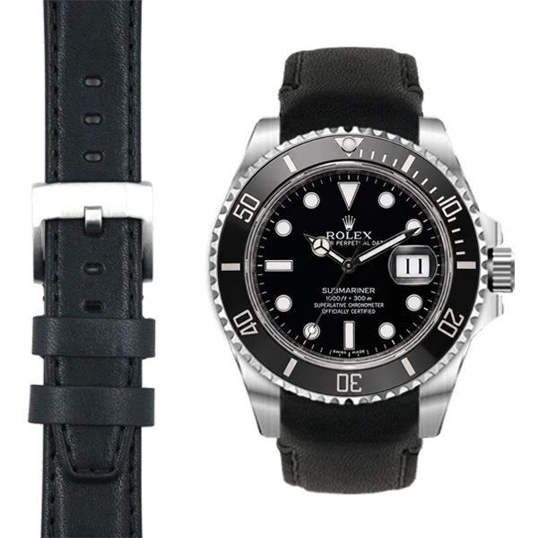 Armband aus Leder mit gebogenem Ende für Rolex Submariner Ceramic mit Dornschließe