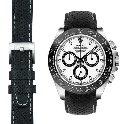 Gewölbtes Rennsport-Lederarmband für Rolex Keramik Daytona mit Dornschließe