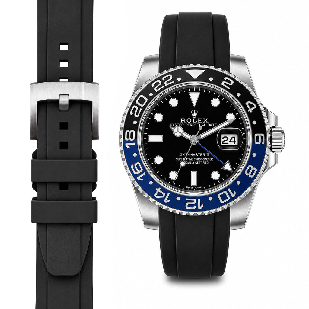 Gewölbtes Kautschukarmband für Rolex GMT Master II Keramik mit Dornschließe