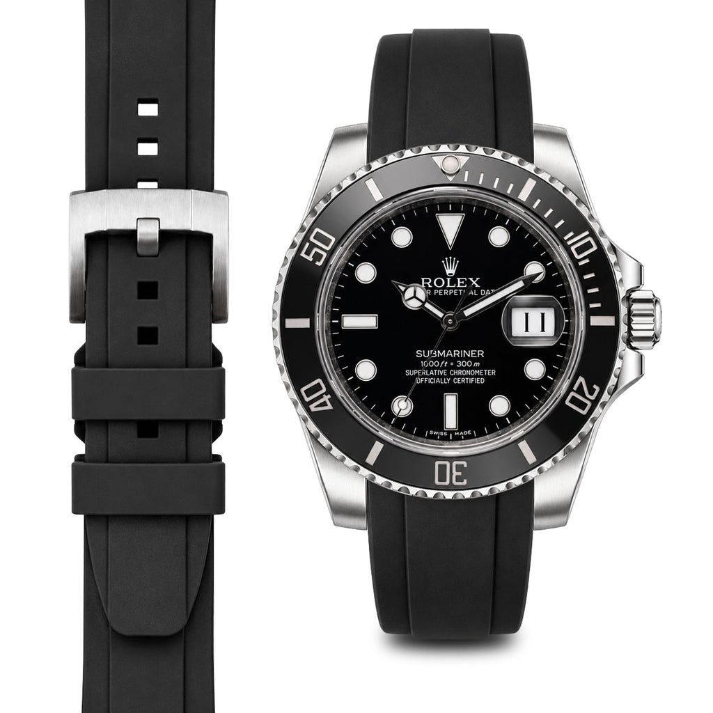 Gewölbtes Kautschukarmband für Rolex Submariner Keramik mit Dornschließe